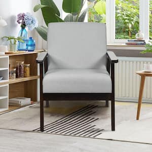 Light Gray Solid Rubber Wood Upholstered Accent Arm Chair