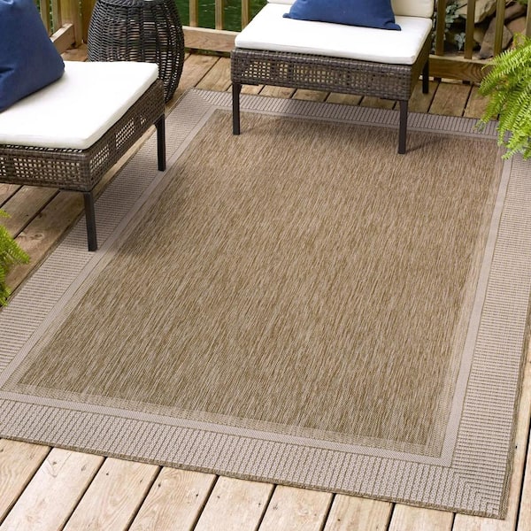JONATHAN Y Hali Coastal Casual Wide Stripe Border Beige/Cream 5 ft. x 8 ft. Indoor/Outdoor Area Rug