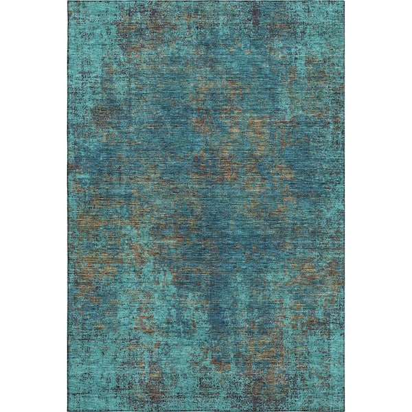 Mayfield Premium Machine Washable Abstract AMF940 Teal 8 ft. x 10 ft. Area Rug
