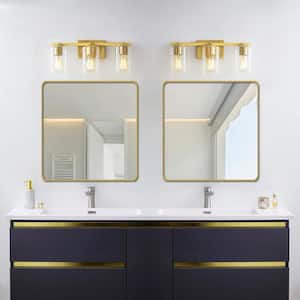 20.75 in. 3-Light Gold Bathroom Vanity Light with Square Glass Shades
