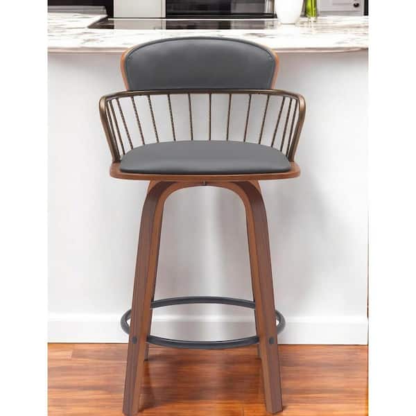 HomeRoots 25.5 in. Gray Low Back Wood Counter Stool Faux Leather Seat