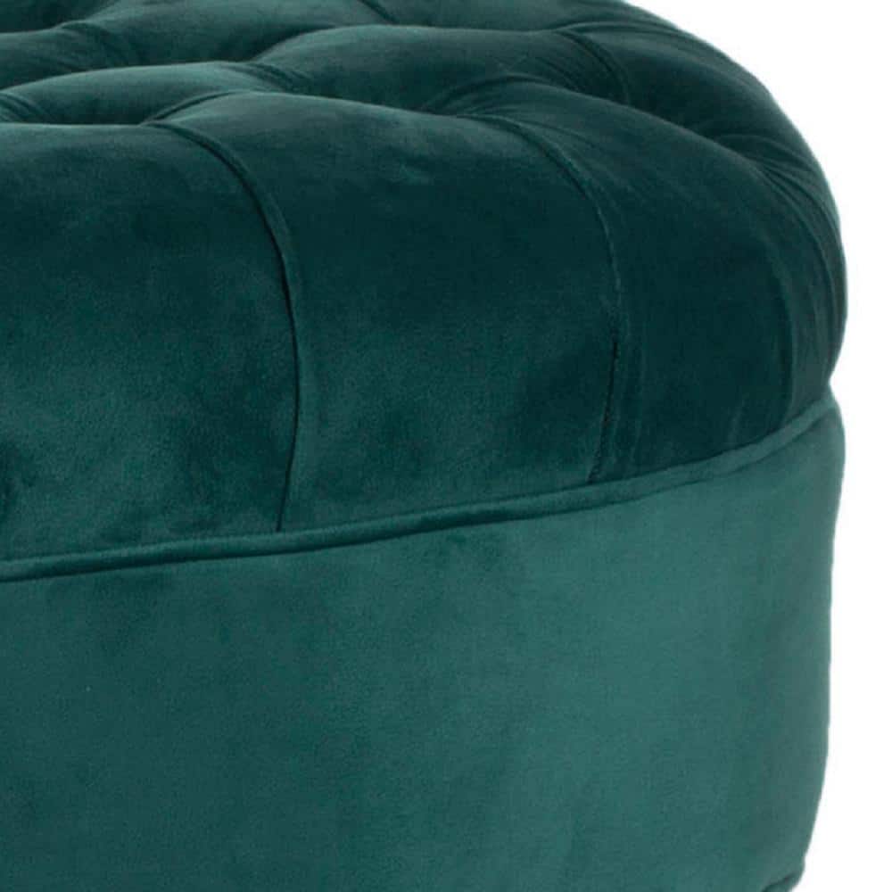Transitional Clara 27" Tufted Round Ottoman in Marine Blue Velvet
