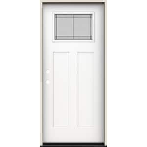 36 in. x 80 in. Right-Hand 1/4 Lite Craftsman Ballantyne Decorative Glass Modern White Fiberglass Prehung Front Door