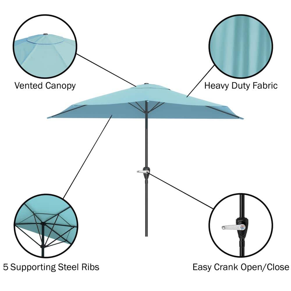 Blue Steel Half Round Patio Umbrella with Easy Crank