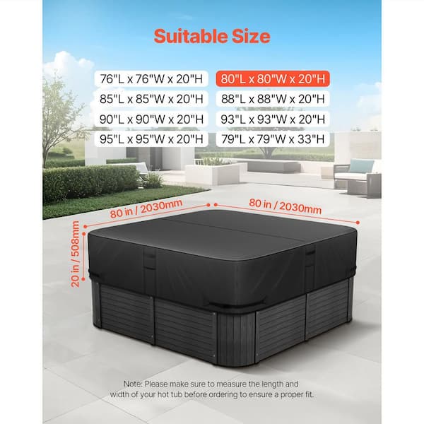 Outdoor Hot Tub Cover, 80 x 80 x 20 in. Weather-Resistant and Waterproof Protector, Durable Oxford Fabric 2025 Update