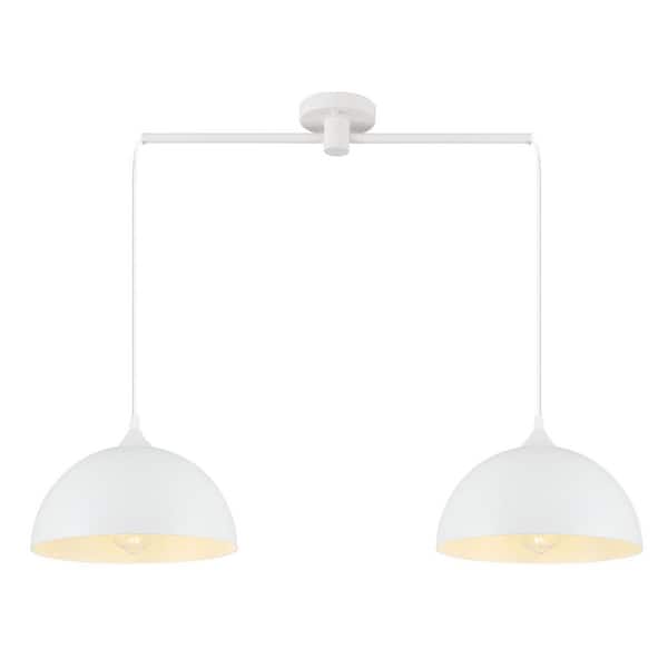 2-Light White Hanging Pendant Design Chandelier Light Fixture with Metal Cover