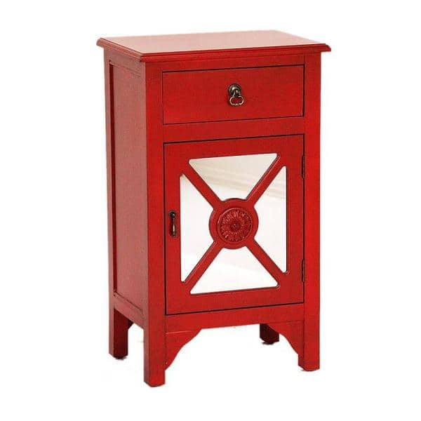 Red Wood Glass Accent Storage Cabinet, Red Accent Cabinet With Drawers