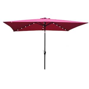 10 ft. x 6.5 ft. Outdoor Push Button Solar LED Lighted Market Patio Umbrellas with Rectangular in Red Canopy