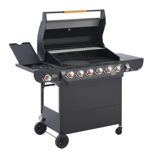 6-Burner Propane Gas Grill with Side Burner, 72,000 BTU, Stainless Steel, Cast Iron Grates, 650 sq. in.