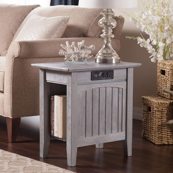 Nantucket Driftwood Chair Side Table with Charging Station