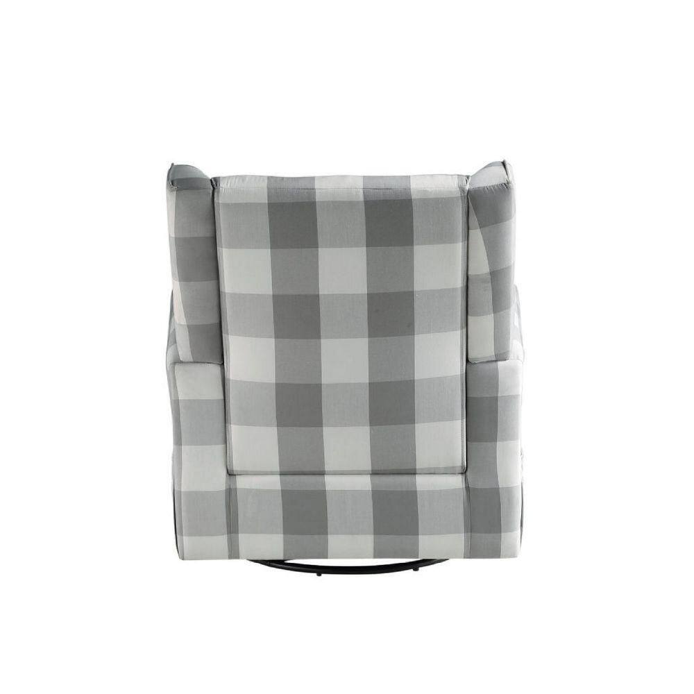 Gray Plaid Swivel Accent Chair with Metal Base