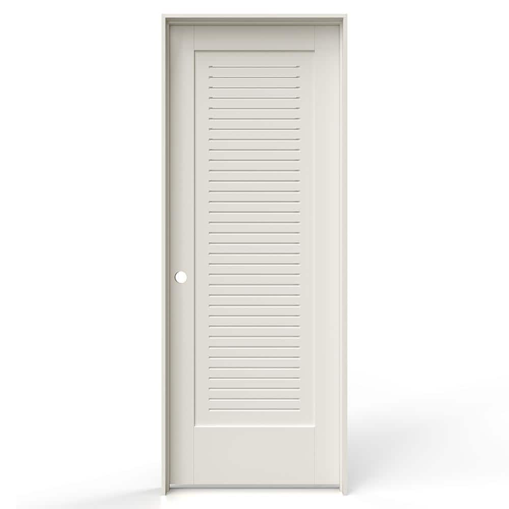 30 in. x 80 in. 1 Panel Right-Handed Primed MDF Wood Single Prehung Interior Door Full Modern Ventilated Panel Louver