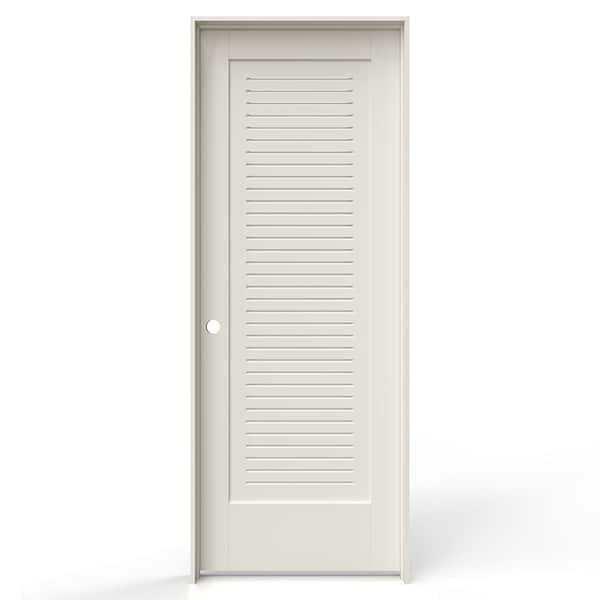 30 in. x 80 in. 1 Panel Right-Handed Primed MDF Wood Single Prehung Interior Door Full Modern Ventilated Panel Louver