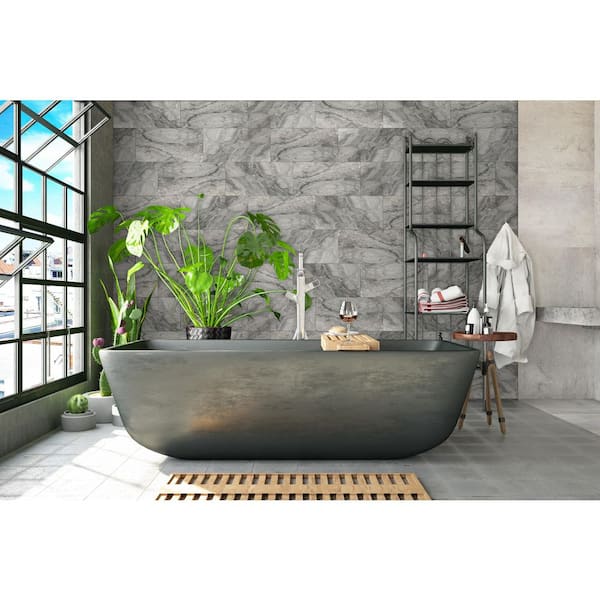 Leonardo Onda Gray 12 in. x 24 in. Matte Porcelain Stone Look Floor and Wall Tile (12 sq. ft./Case)