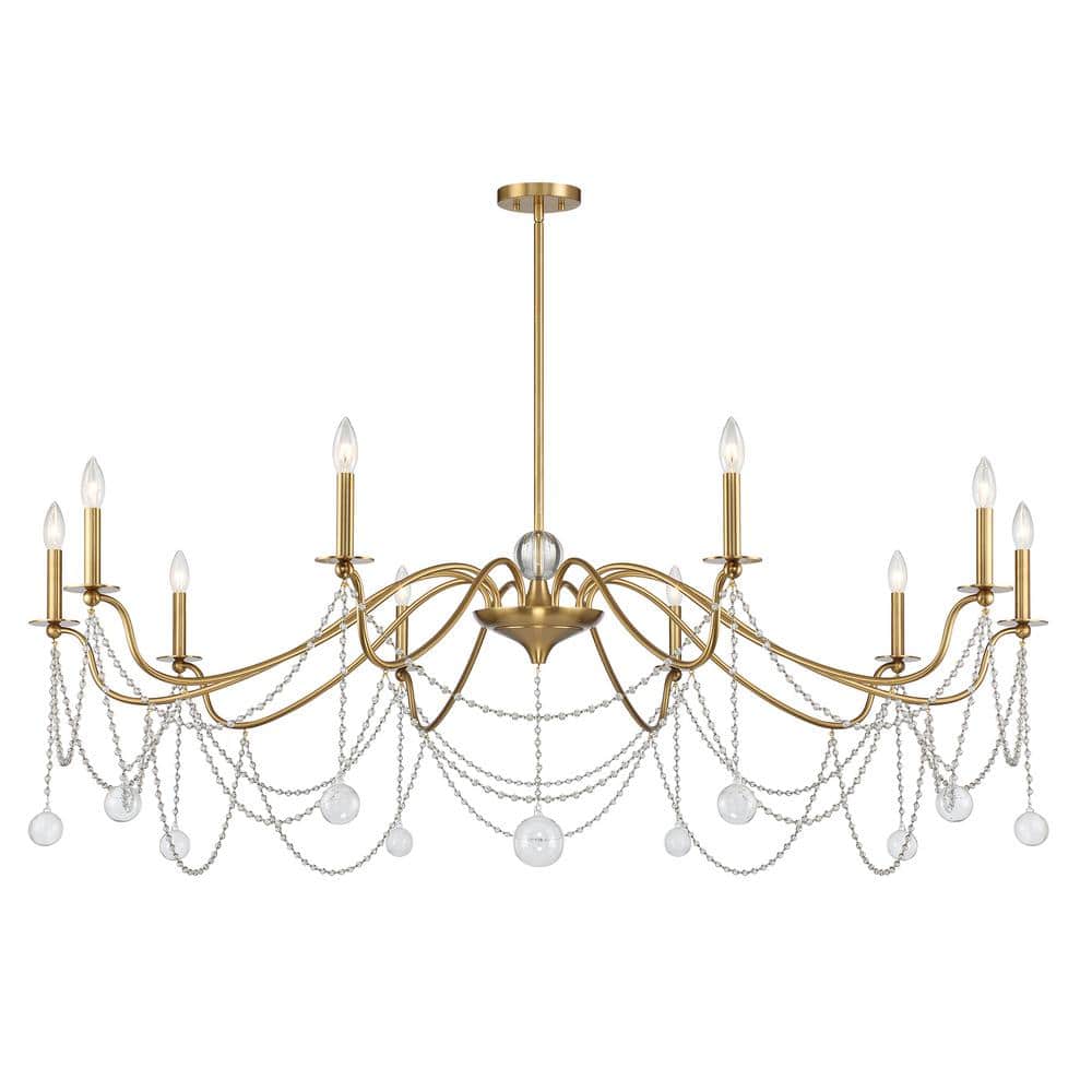 Mariposa Warm Brass 10-Light Chandelier with Crystal Beads