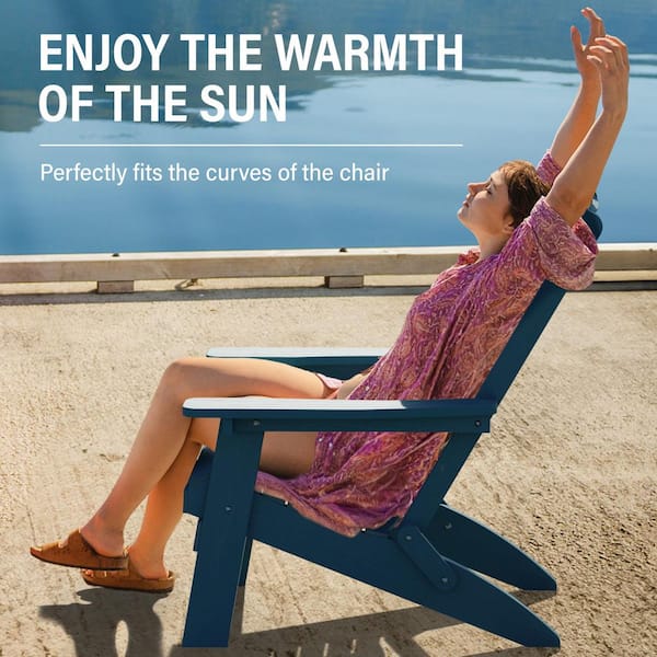 All-Weather HIPS Navy Blue Folding Plastic Patio Adirondack Chair for Outdoor (Set of 2)