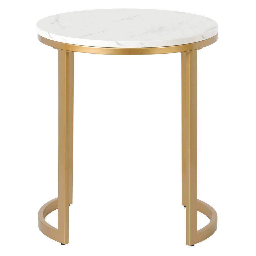 Meyer&Cross Mitera 20 in. Brass Round Faux Marble Side Table ST1888