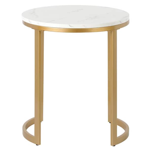 Meyer&Cross Mitera 20 in. Brass Round Faux Marble Side Table ST1888