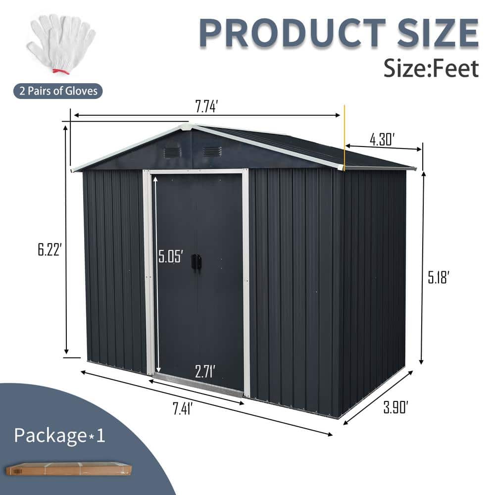 8 ft. x 4 ft. Black and White Metal Outdoor Storage Shed