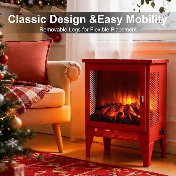 17 in. Freestanding Electric Fireplace Stove Heater with 3D Flame Effect Classic CSA/UL Certified in Red