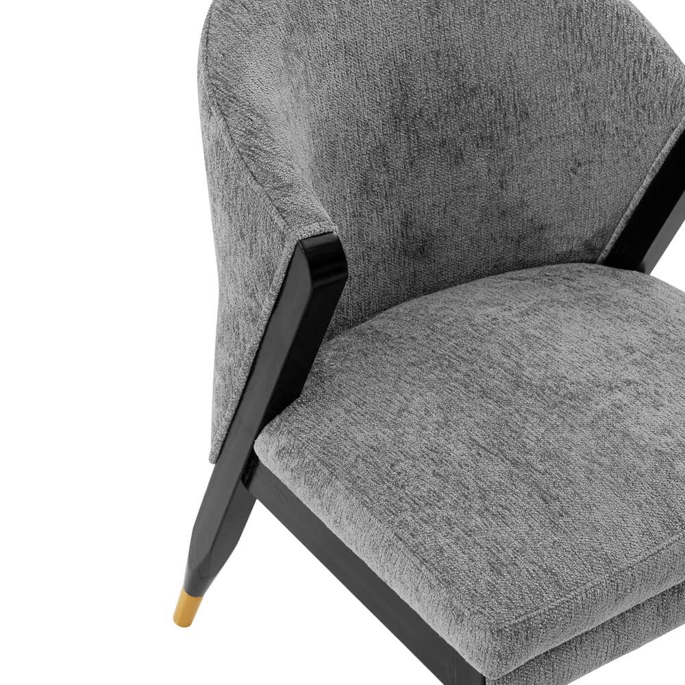 Gray Boucle Upholstered Side Chair with Elm Wood Legs