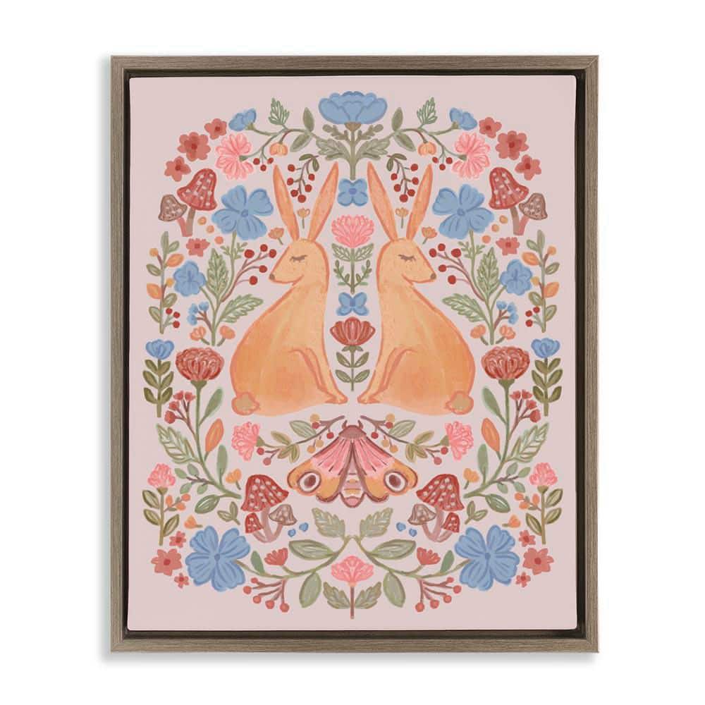 Autumnal Folk Rabbits by Nina Muis Surface Design Brown Floater Frame Animal Graphic Art Print 31 in. x 25 in. price history on PriceWatchPro