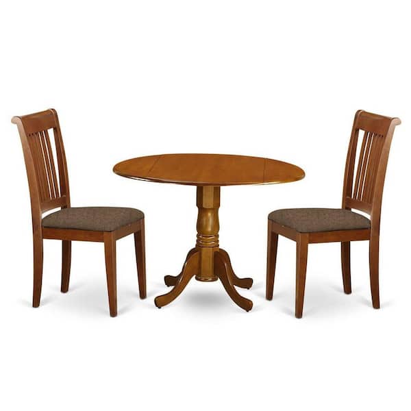 East West Furniture 3-Piece Saddle Brown Finish Solid Wood Top - Dining Room Set - Seats 4