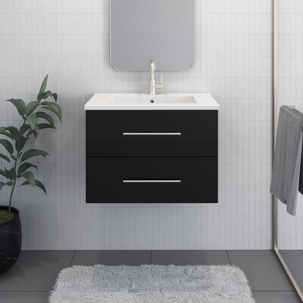 Napa 30 in. W x 20 in. D Single Sink Bathroom Vanity Wall Mounted In Glossy Black with Acrylic Integrated Countertop