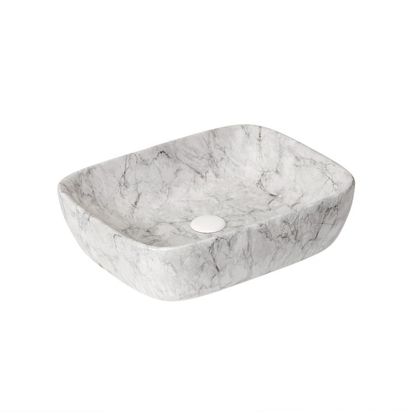 20 in. Bathroom Rectangle Ceramic Vessel Sink in Stone Gray