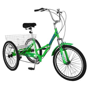 Adults Folding Tricycle Bike, 3 Wheeled Bicycle 24 in. W/Large Size Basket for Shopping Exercise Recreation
