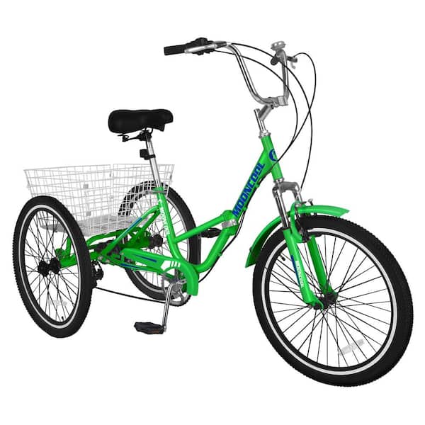MOONCOOL Adults Folding Tricycle Bike, 3 Wheeled Bicycle 24 in. W/Large Size Basket for Shopping Exercise Recreation