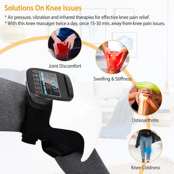 Aoibox Rechargeable Cordless Knee Massager with LED Screen, Infrared Heat, Vibration Massage for Knee Joint Pain Relief, White