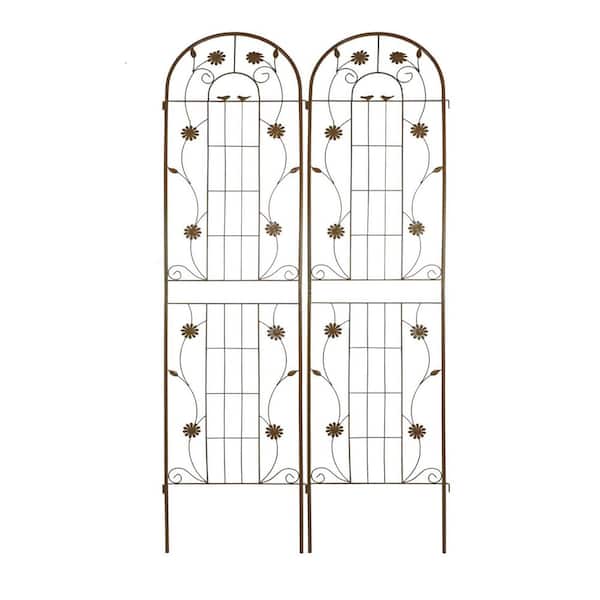 AOPSPS 2 Pack 86.7 in. x 19.7 in. Brown Metal Garden Trellis Rustproof Trellis for Climbing Plants Outdoor Flower Support