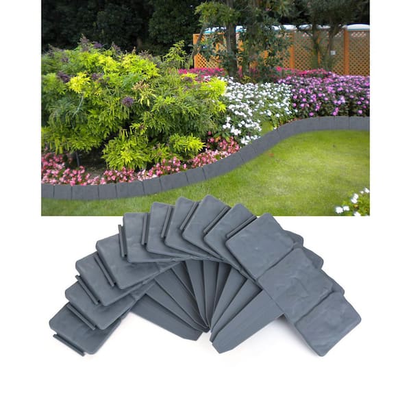 9.5 in. x 9 in. x 0.5 in. Gray Decorative Plastic Garden Edging Border for lawn, Edging-Stone Like, Textured 10-Pieces