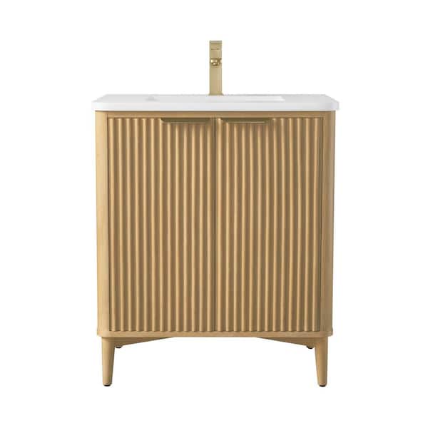 Levin 30 in. W x 22 in. D x 35 in. H Single Sink Freestanding Bath Vanity in Sunlit Oak with Engineered Stone Top