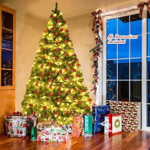9 ft. Artificial Christmas Tree Indoor Outdoor Tree Hinged with Metal Stand