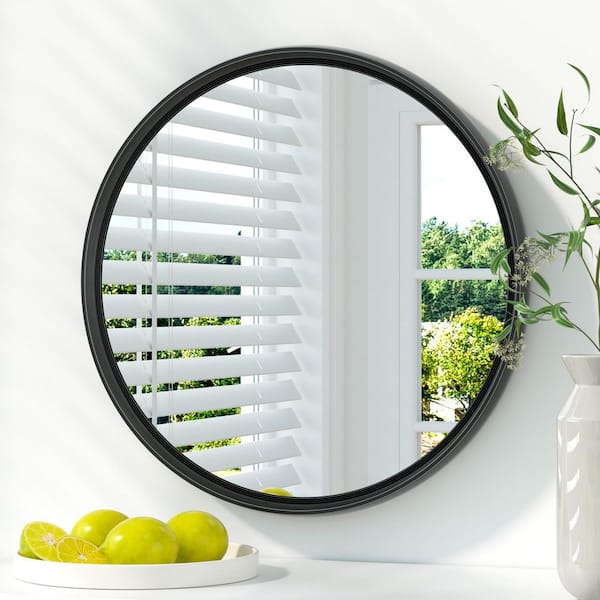 18 in. W x 18 in. H Round Metal Framed Modern Wall Mounted Bathroom Vanity Mirror Wall Mirror in Black