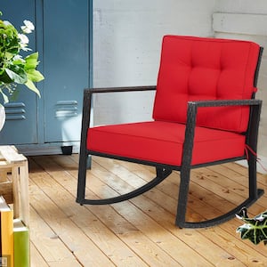 Wicker Outdoor Rocking Chair with Red Cushions