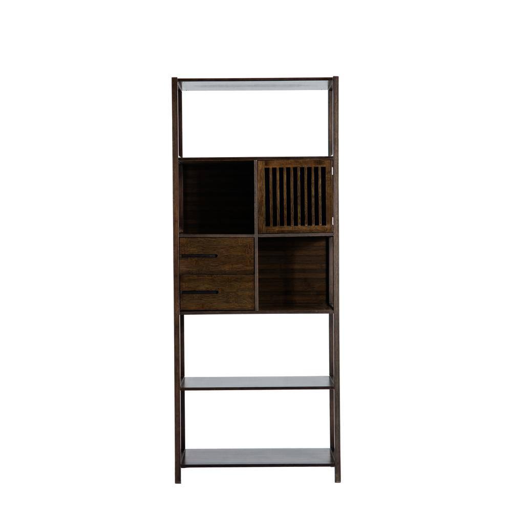 Selma Right Facing Bamboo Bookcase with Drawers in Cappuccino