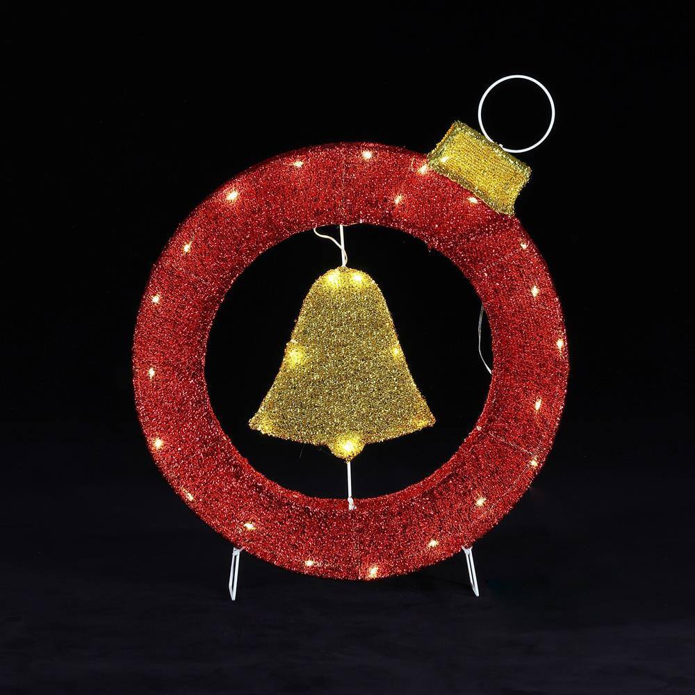 1.9Ft Red and Gold Ornament Bell Wreath with Lights