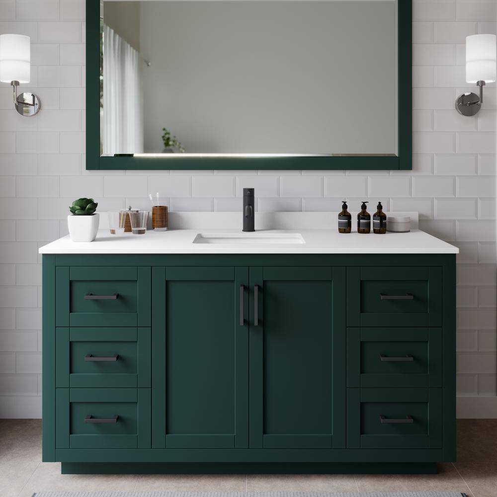Miranda 60 in. W x 22 in. D x 33.75 in. H Single Bath Vanity in Green with White Cultured Marble Top price history on PriceWatchPro