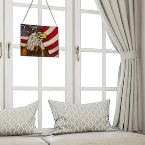 Bald Eagle Stars and Stripes Stained Glass Window Panel