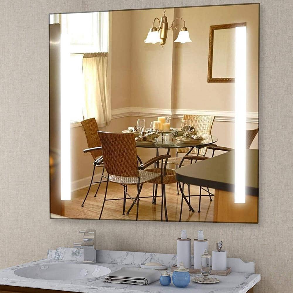 Frameless Rectangular LED Bathroom Vanity Mirror in Clear Glass