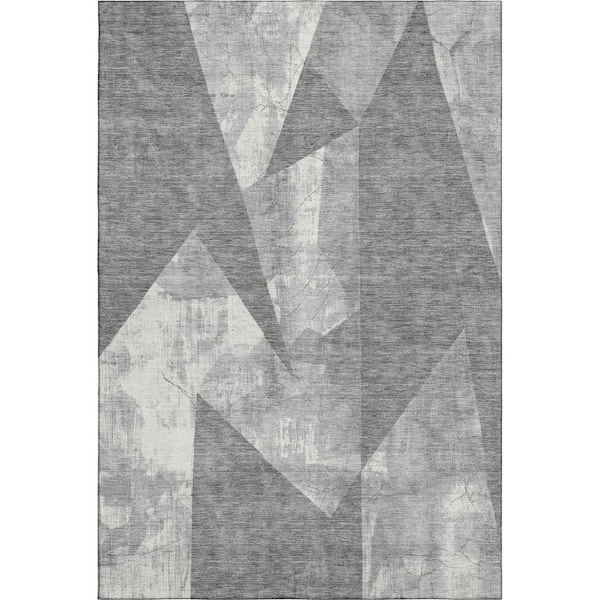Mayfield Premium Machine Washable Abstract AMF1838 Gray 8 ft. x 10 ft. Area Rug