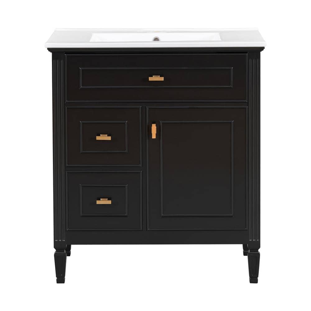 30 in. W Single Sink Freestanding Bath Vanity in Black with White Ceramic Top Unassembled price history on PriceWatchPro