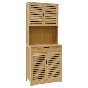 Natural Bamboo Wood Color Kitchen-Pantry Cabinet Storage Hutch with Large Storage Space