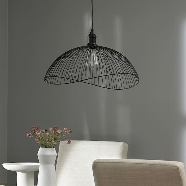 Francesca 1-Light Black Metal Pendant With Woven Metal Shade