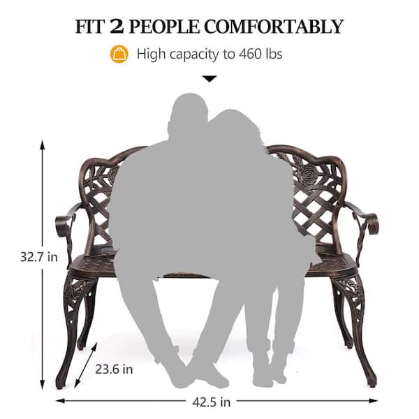 VINGLI 42.5 in. 2-People Bronze Aluminum Outdoor Patio Bench 460 