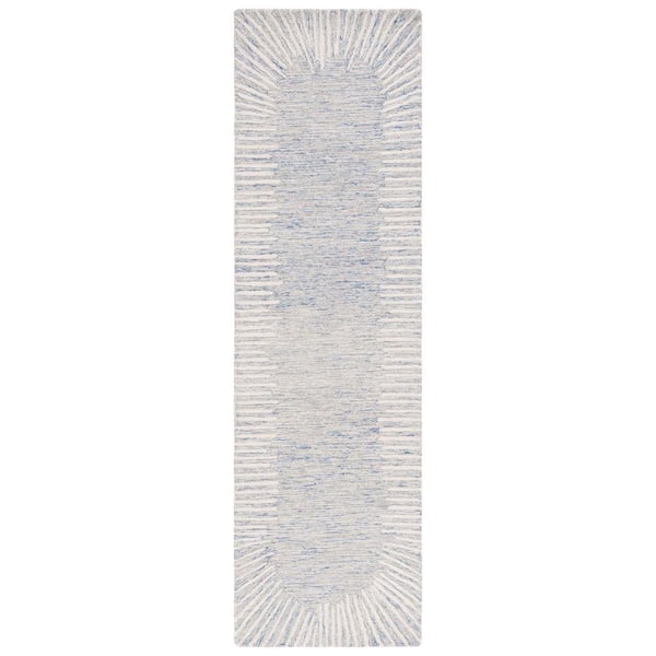 Abstract 2 ft. x 10 Blue/Ivory Geometric Runner Rug