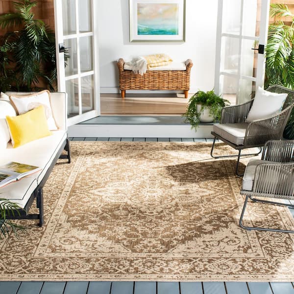 Beach House Beige/Cream 9 ft. x 12 ft. Oriental Indoor/Outdoor Patio  Area Rug